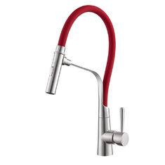 China Sanitary Ware UPC Single Handle Stainless Steel Sink Taps Mixer Red Rubber Pull Out 2 Funtions Kitchen Faucet supplier