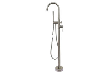 China Modern Free Standing Bathtub Shower Mixer Taps Floor Mounted Tub Shower Faucets With Hand Sprayer  Dual handle fuacet supplier