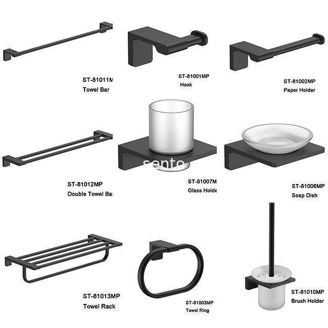 Sento Black Color Stainless Steel Wal Mounted Bathroom Accessories Set