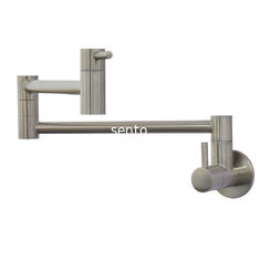 China Stainless Steel 304/316 Brushed Wall Mount Pot Filler Fold Swivel Mixer Two Handle Kitchen Faucet supplier
