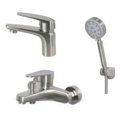 China Commercial stainless stee brush finished wall-mounted hotel bathroom bathroom shower sets wash basin faucet set supplier